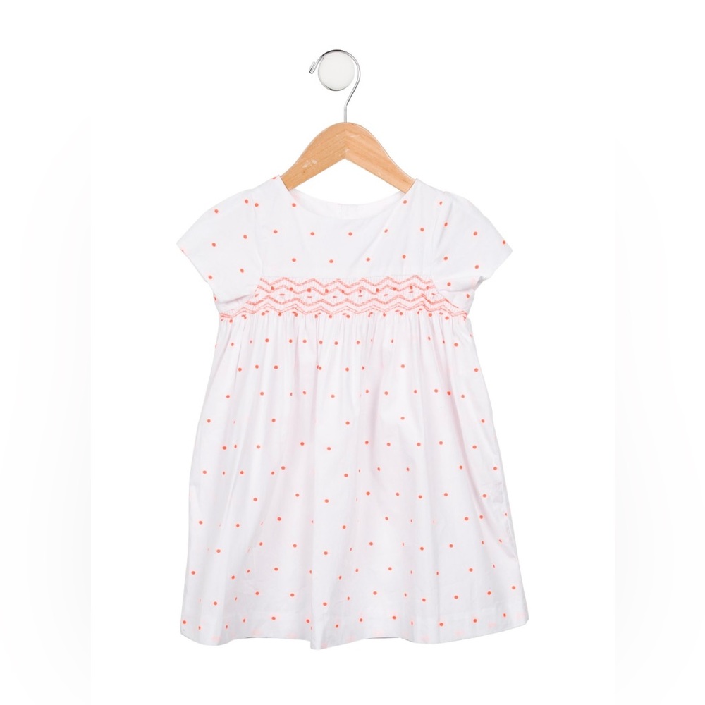 Jacadi white and neon orange polka dot cap sleeve dress